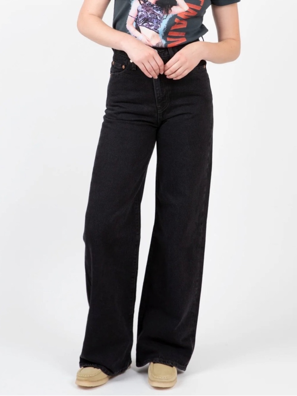 Levi’s RIBCAGE WIDE LEG JEANS - Size 26 black grey charcoal